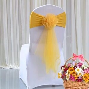Pack of 20 Flowers Organza Stretch Chair Sashes for Romantic Wedding Holiday Par